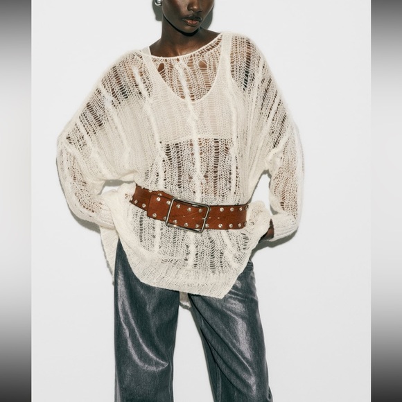 Zara open work cable knit asymmetric sweater - Picture 5 of 13